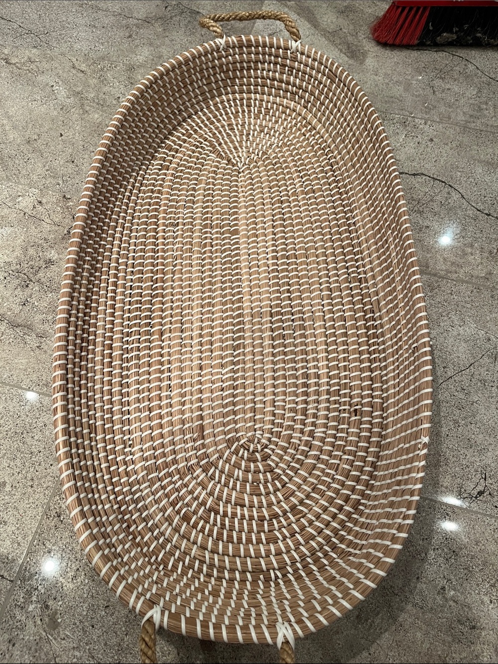 Woven Oval Bath Storage Basket - Tan & Cream